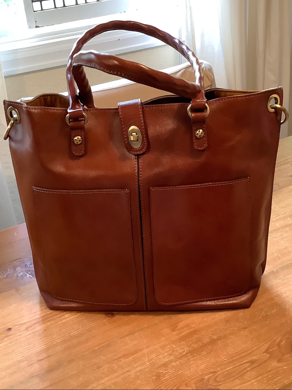 Patricia Nash Cognac Brown Marseille Leather Grommet Tote Purse Shoulder Bag
